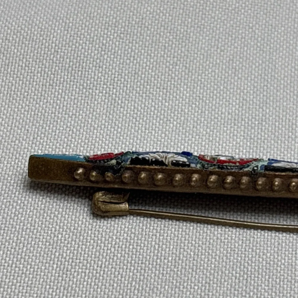 Vintage Venetian Grand Tour Micro Mosaic Flower Brooch Bar Pin